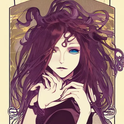 Image similar to anime manga skull portrait woman comic skeleton illustration style by alphonse mucha and artgerm, dramatic lighting, pop art nouveau