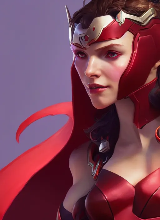 Image similar to scarlet witch in overwatch, naturel, hyper detailed, digital art, trending in artstation, cinematic lighting, studio quality, smooth render, unreal engine 5 rendered, octane rendered, art style by klimt and nixeu and ian sprigger and wlop and krenz cushart.