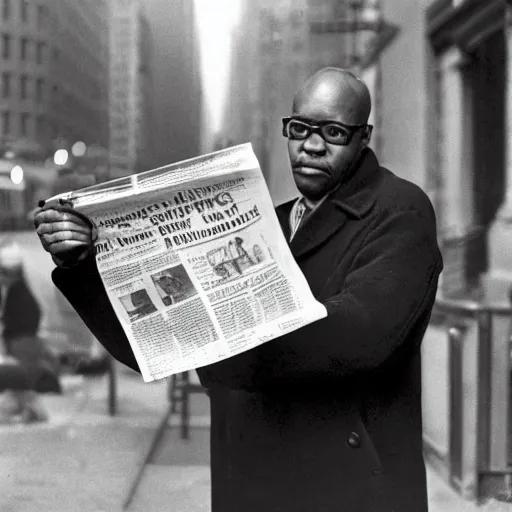 Prompt: Gordan freeman reading a newspaper in newyork city