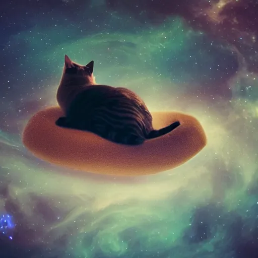 Prompt: cat floating in heavenly cosmic space, dark and magical, shallow depth of field, award - winning 4 k photography