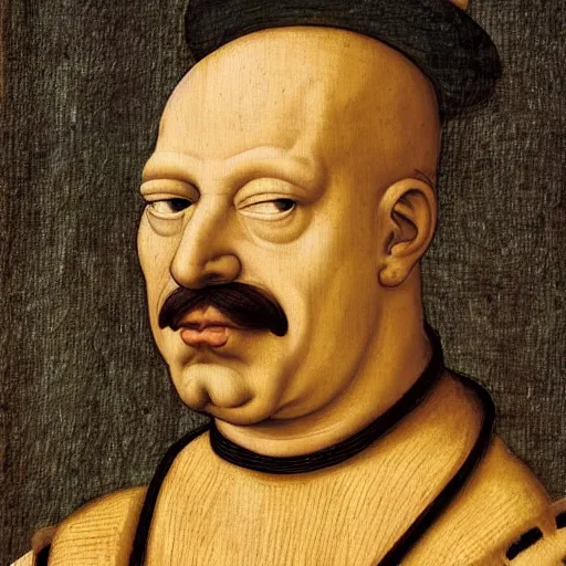 Prompt: A highly detailed renaissance era portrait of the character, Homer Simpson.