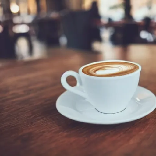 Prompt: a cup of coffee on a table in a Parisian cafe