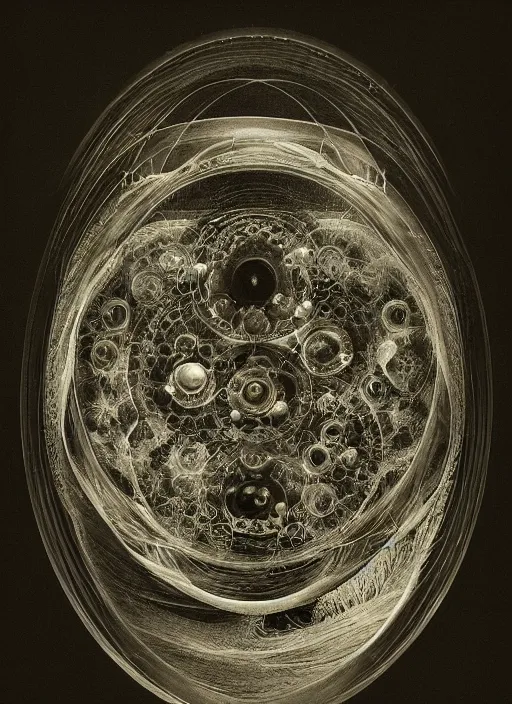 Image similar to old wetplate daguerreotype birth of artificial futuristic embryo life, fractal, intricate, elegant, highly detailed, parallax, leica, medium format, subsurface scattering, by jheronimus bosch and greg rutkowski and louis jacques mande daguerre