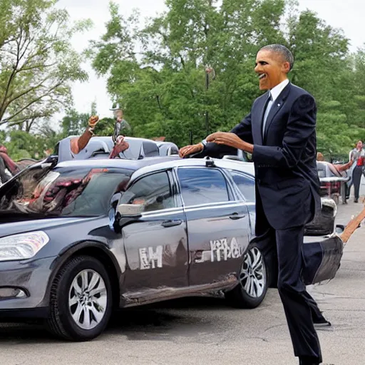 Image similar to barack obama eating a whole car