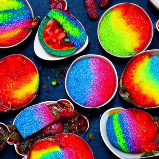 Image similar to 8 k photos of human eats rainbow, uhd details