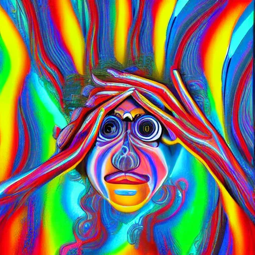 Prompt: paint surrealist 💃🤖, psychedelic, digital art