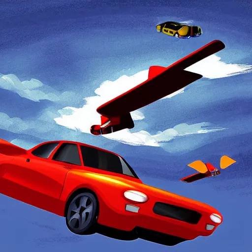 Prompt: chased by a flying car, digital art