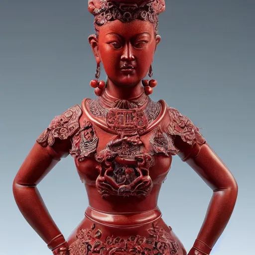 Image similar to museum angeline joile portrait statue monument made from chinese porcelain brush face hand painted with iron red dragons full - length very very detailed intricate symmetrical well proportioned