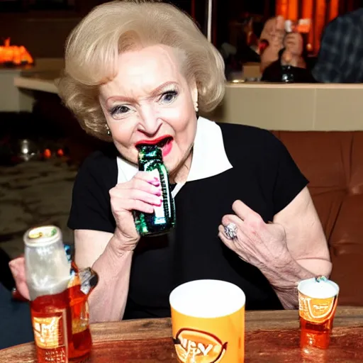 Image similar to betty white drinking white claw with miley cyrus