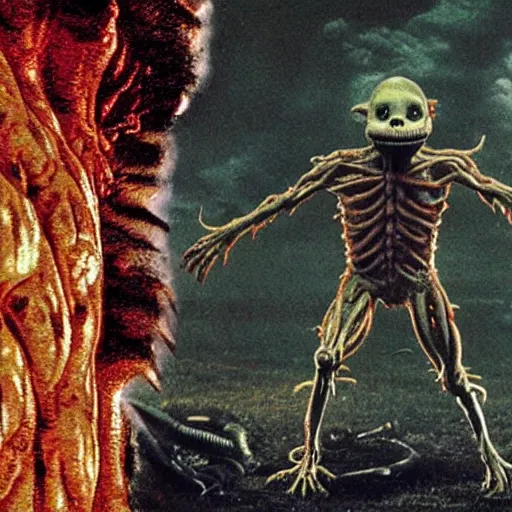 Image similar to a hyper detailed filmic realistic atmospheric full body backlit photograph of the alien organism creature with multiple human limbs and grotesque distorted human face mutating from The Thing 1982 in the style of John Carpenter horror movie