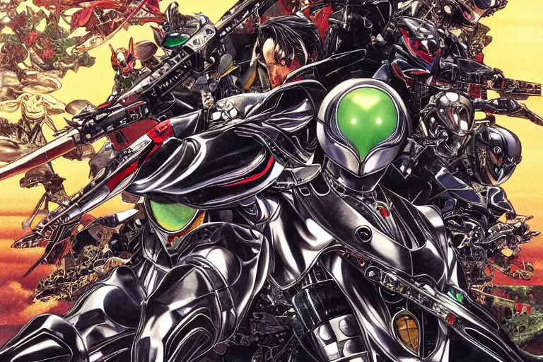 Image similar to kamen rider rx, by yoichi hatakenaka, masamune shirow, josan gonzales and dan mumford, ayami kojima, takato yamamoto, barclay shaw, karol bak, yukito kishiro