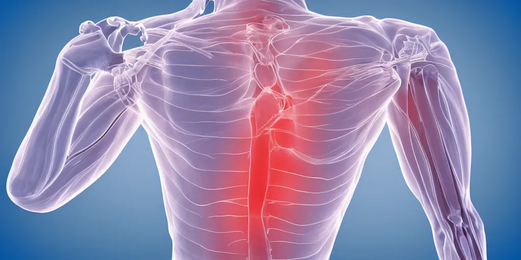 Prompt: x - ray 3 d illustration of pain in shoulder joint - 3 d illustration