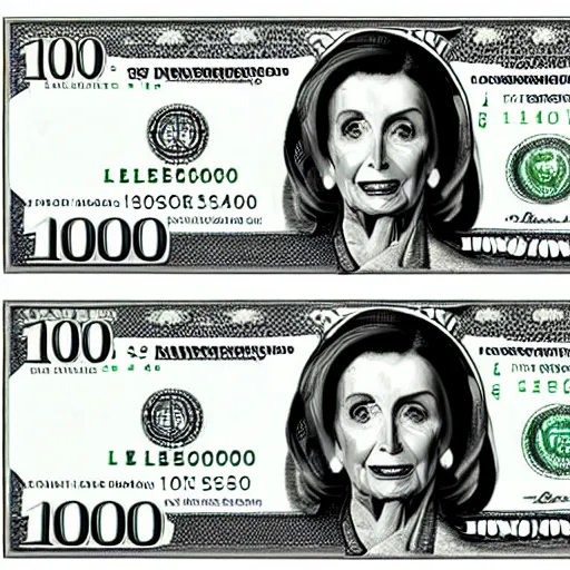 Image similar to nancy pelosi collecting stacks of 1 0 0 dollar bills wlop