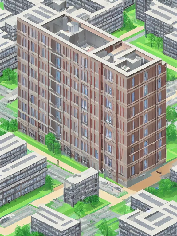 Image similar to Photo of Soviet apartment building, isometric