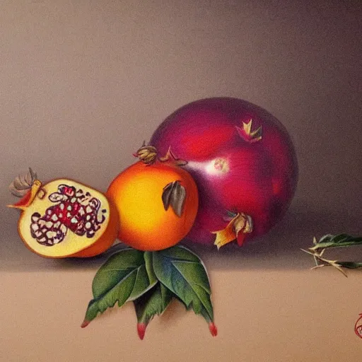 Image similar to a beautiful ultradetailed tattoo drawing of a still life with an open pomegranate in naïve art style by henry rousseau, trending on art station, 4K