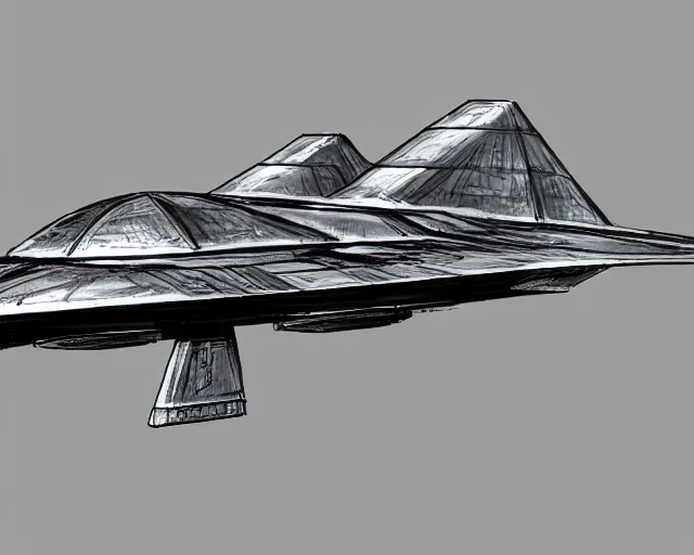Prompt: silhouette of a huge military spaceship side view concept art