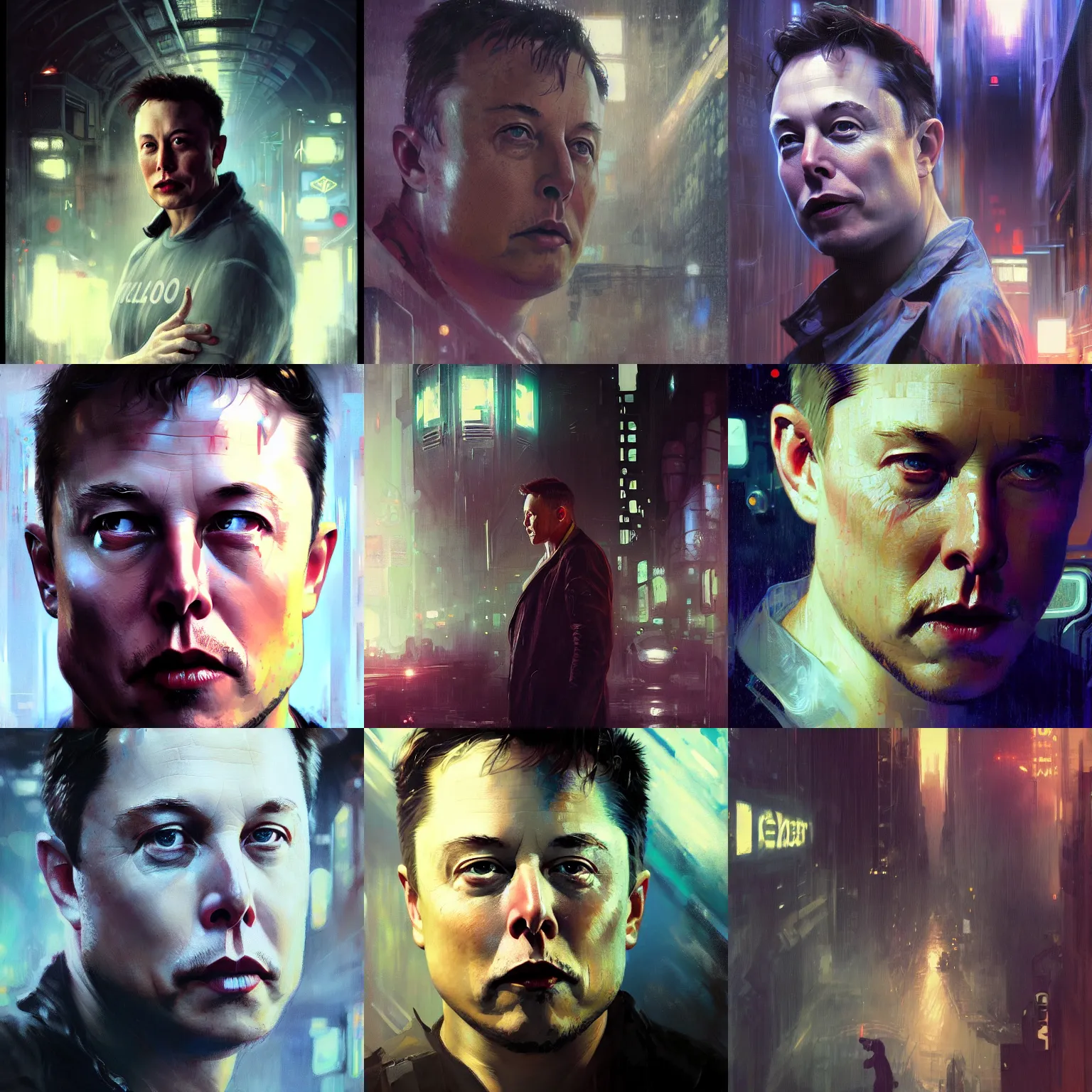 Image similar to elon musk, hyperrealistic portrait, bladerunner street, art of elysium by jeremy mann and alphonse mucha, fantasy art, photo realistic, dynamic lighting, artstation, poster, volumetric lighting, very detailed face, 4 k, award winning