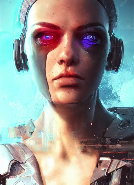 Prompt: portrait of a cyberpunk cyborg girl, art by maciej kuciara, matte painting, trending on artstation, neon, realistic shading, perfect face, fine details, radiant light, 4 k