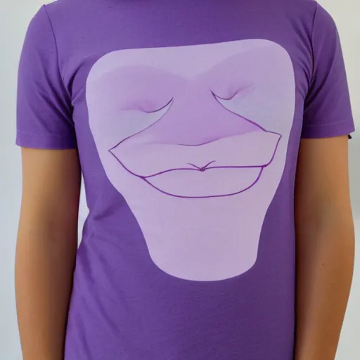 Prompt: a lilac coloured t-shirt with a cartoony face, product design