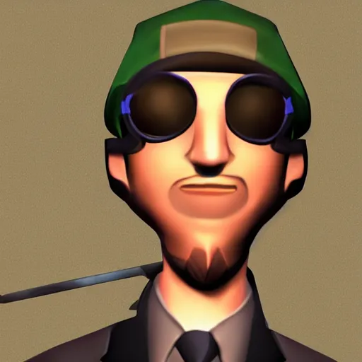 Image similar to TF2 Spy sneaking into a nightclub disguised as scout