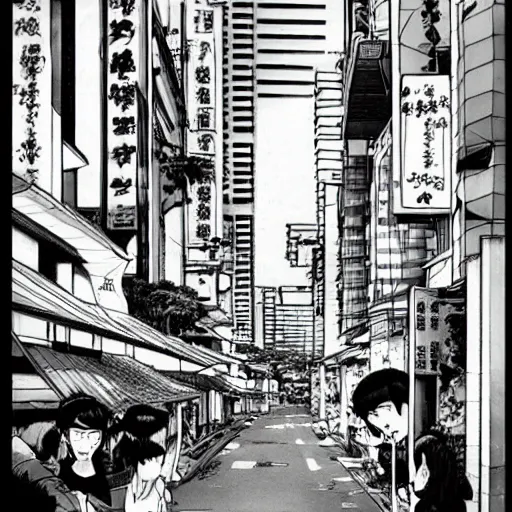 Image similar to a street in singapore, by satoshi kon