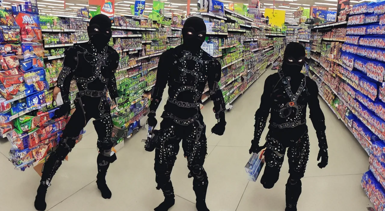 Prompt: cyborg ninja in walmart