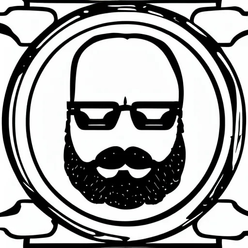 Image similar to bearded man turns bowl on lathe, vector art, simple, clean