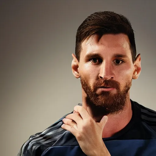 Image similar to a portrait of Lionel Messi, Photo, studio lighting, realistic