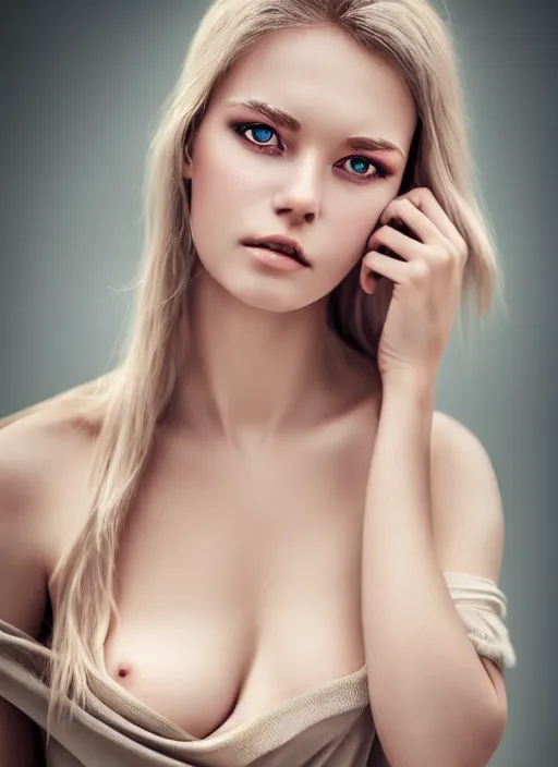 Prompt: a gorgeous norwegian female photo, professionally retouched, soft lighting, realistic, smooth face, full body shot, torso, dress, perfect eyes, sharp focus on eyes, 8 k, high definition, insanely detailed, intricate, elegant, art by mark hall and jason chan