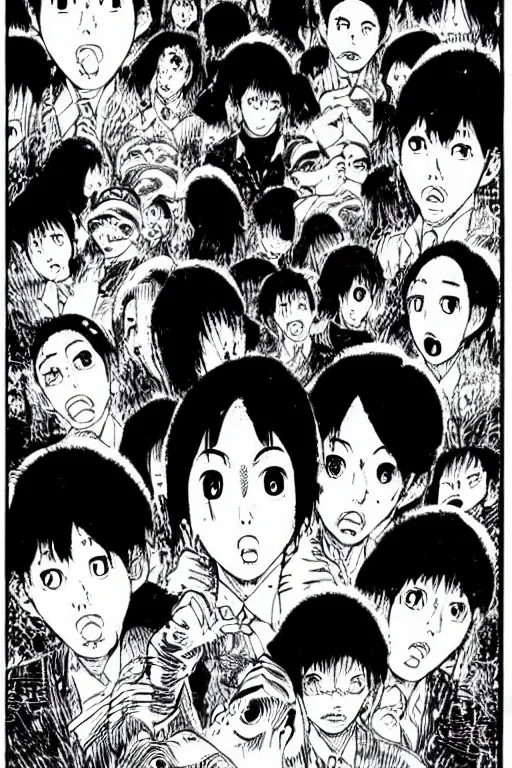 Image similar to japanese comic manga page 47 made by Junji Ito horror manga high contrast