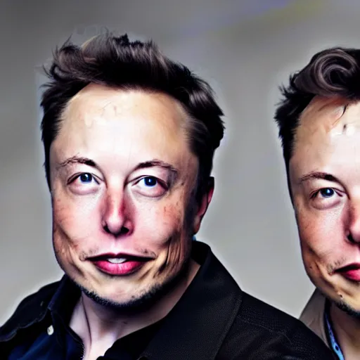 Image similar to A portrait photo of Elon Musk teams up with a teenage Elon Musk, perfect faces, 50 mm, award winning photography