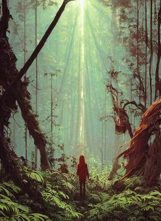 Image similar to technology in the woods gorgeous lighting, sunbeams blue sky, lush forest foliage painting by chiara bautista and beksinski and norman rockwell and greg rutkowski weta studio, and lucasfilm