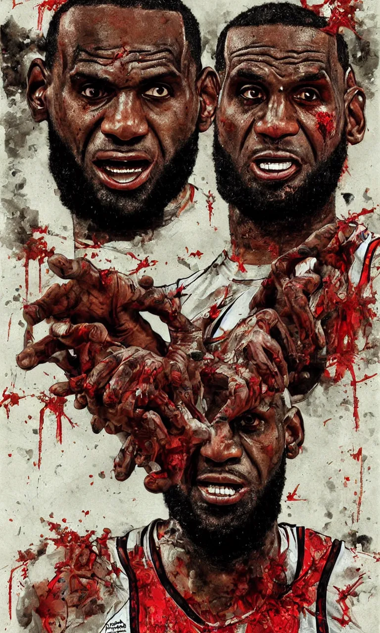 Prompt: a detailed digital art portait of angry zombie lebron james, art by norman rockwell