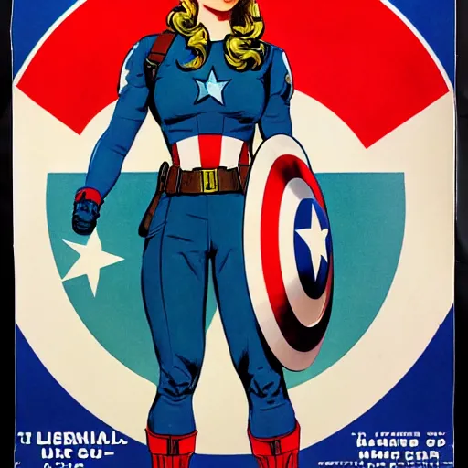 Image similar to female captain america. wwii american propaganda poster by james gurney