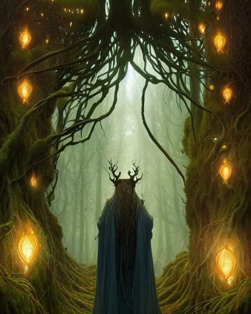 Image similar to symmetry portrait of moss king of ent of fangorn forest, glam, fae, fireflies, forest background, intricate, elegant, highly detailed, digital painting, artstation, concept art, smooth, sharp focus, illustration, art by artgerm and greg rutkowski and fra angelico and alphons mucha