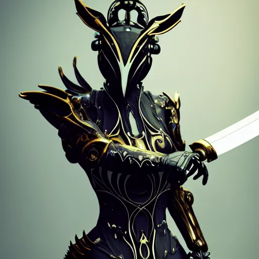 Image similar to highly detailed exquisite fanart, of a beautiful female warframe, but as an anthropomorphic robot dragon, matte black metal armor, close-up shot, a katana-like sword on her hip, epic cinematic shot, professional digital art, high end digital art, singular, realistic, captura, DeviantArt, artstation, Furaffinity, 8k HD render