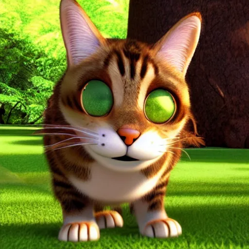 Prompt: pixar movie, brown tabby cat, 3 d, cute pixar _ tabby _ cat in a forest