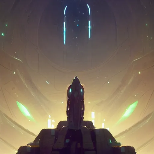 Prompt: an sci - fi glowing peaceful temple by greg rutkowski and ross tran