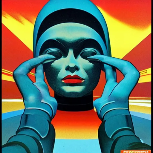 Prompt: Futuristic Soviet Propaganda posters, Vincent Di Fate, minimalistic, hyperrealistic surrealism, award winning masterpiece with incredible details, epic stunning, infinity pool, a surreal vaporwave liminal space, highly detailed, trending on ArtStation, artgerm and greg rutkowski and alphonse mucha, daily deviation, IAMAG, broken giant marble head statue ruins, nightscape, milkyway