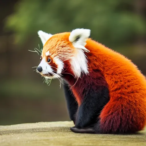 Prompt: Photo of cute Red Panda stuffed toy, peaceful atmosphere, precise, mid-shot, perfect light, bokeh, indoor, green background, highly detailed, 4k