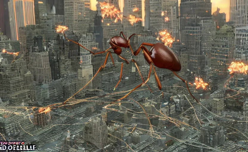 Image similar to giant ant attacking new york, edf, earth defense force