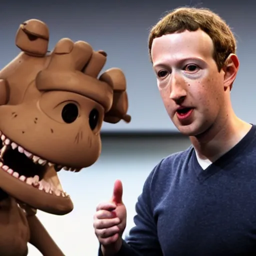 Prompt: A heated argument between animatronic Mark Zuckerberg and animatronic Mark Zuckerberg