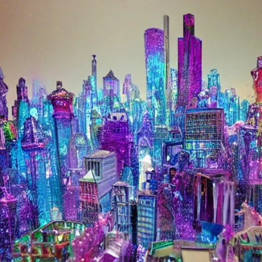 Prompt: A fantastical cityscape made entirely of crystal