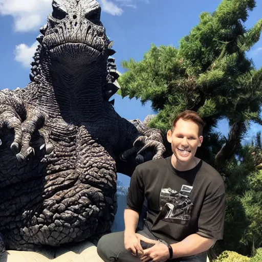 Prompt: jerma985 hanging out with godzilla