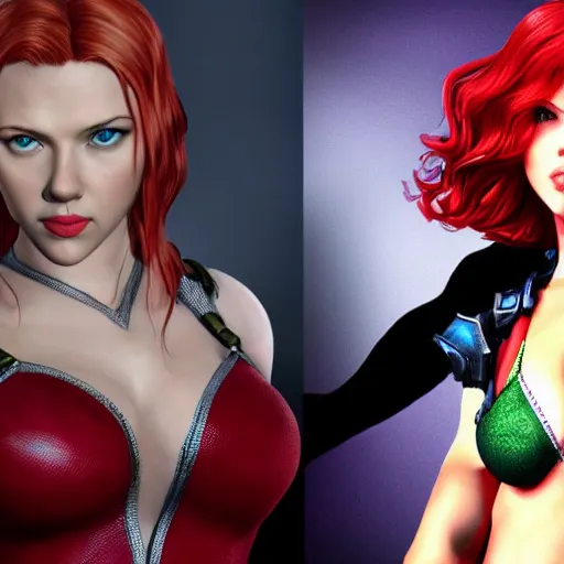 Image similar to Scarlett Johansson as Ivy from Soul Calibur