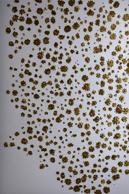 Image similar to ! dream gold abstract blob shapes and flowers by daniel arsham on a white background