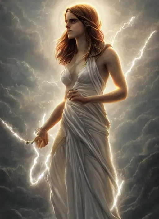 Prompt: emma watson as the greek goddess of lightning, highly detailed, by artgerm and greg rutkowski