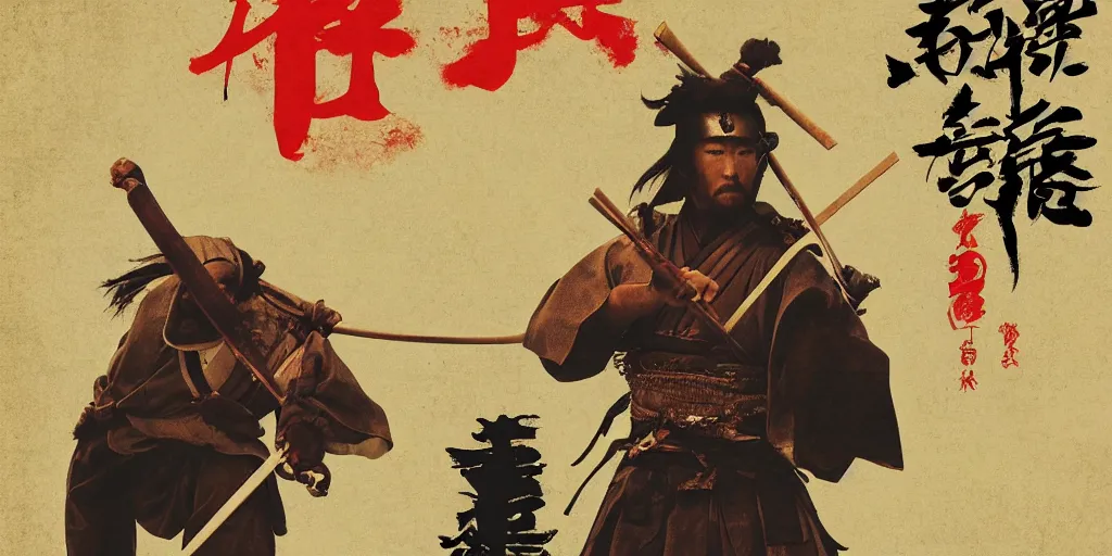 Prompt: samurai movie poster, 3 d anime, arcane style, japanese edo era, kurosawa, high resolution, city landscape, side scrolling, rule of thirds, 4 k