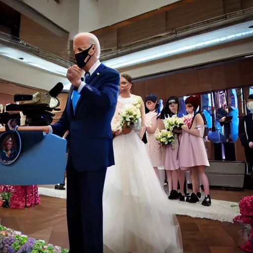 Prompt: joe biden hatsune miku wedding archival photograph news photograph colorized