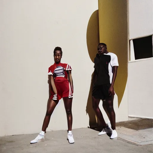 Image similar to realistic photoshooting for a new adidas lookbook, color film photography, portrait of a beautiful blonde woman, in style of Nadine Ijewere, Myles S. Golden, David Uzochukwu, Davey Adesida, Joshua Woods, Abdourahman Njie 35mm, film photo